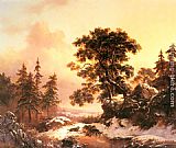 Frederik Marianus Kruseman Canvas Paintings - Wolves in a Winter Landscape